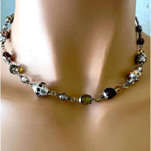 BRIGHTON Multi Color Crystal Beads Silver Necklace  15'' - 18''